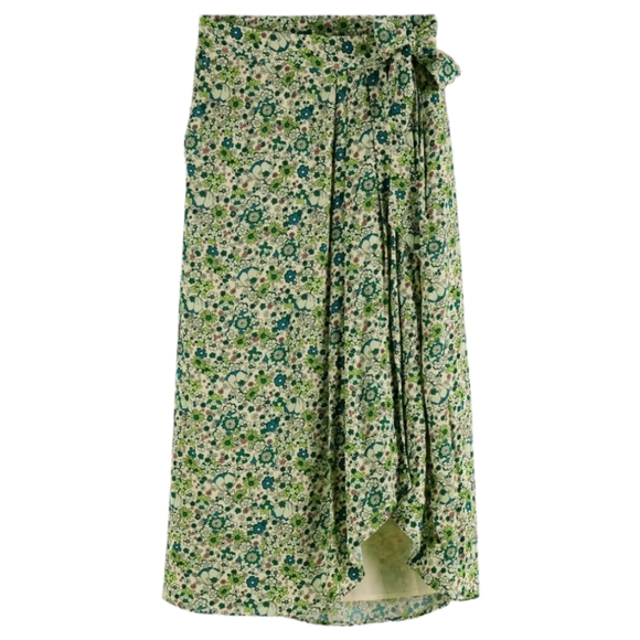Scotch & Soda x Free People Skirt Women's S Green Floral Wrap Midi NWT - Picture 3 of 10